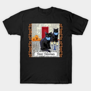 Spooky Black Kitties Happy Halloween T-Shirt